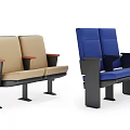 Beige And Blue Public Chairs With Armrests Black Metal Frames For Public Areas