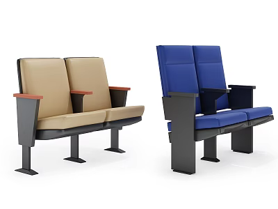 Beige And Blue Public Chairs With Armrests Black Metal Frames For Public Areas 3d model