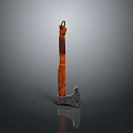 Traditional Decorative Axe With Orange Brown Wooden Handle Carved Patterns And Metal Head