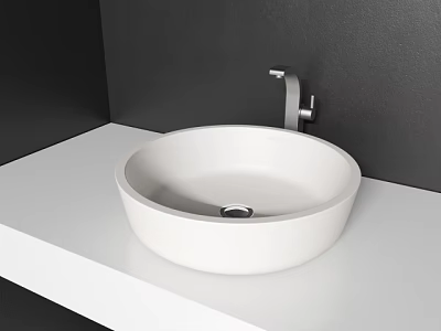 Modern White Washbasin On White Countertop Against Black Wall With Silver Faucet 3d model
