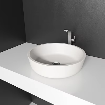 Modern White Washbasin On White Countertop Against Black Wall With Silver Faucet 3d model