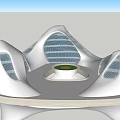 Modern Architectural Design With Streamlined White Curved Sections And Central Green Circle 3d model