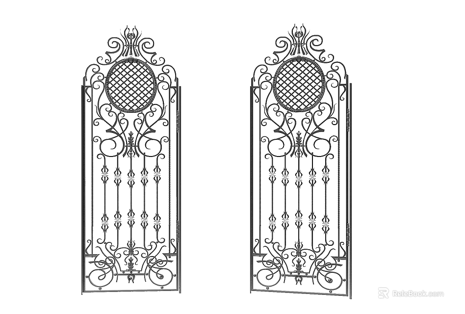 Ornate Wrought Iron Gates With Intricate Scrollwork And Classic Decorative Patterns 3d model 