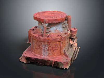 Rusty Red Industrial Equipment With Circular Top And Bolted Base Structure 3d model