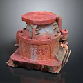 Rusty Red Industrial Equipment With Circular Top And Bolted Base Structure