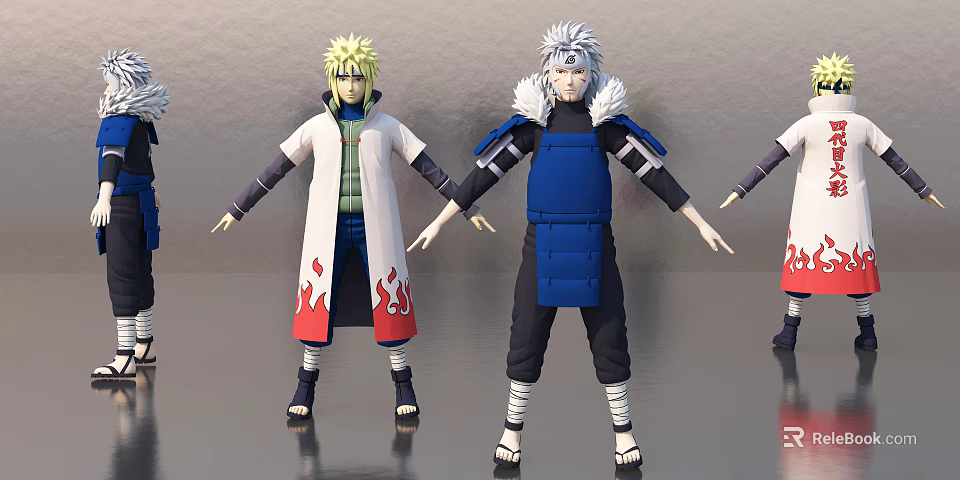 Anime Characters 3D Model With Blonde White Haired In White Flame Robe And Blue Armor 3d model 