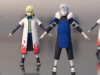 Anime Characters 3D Model With Blonde White Haired In White Flame Robe And Blue Armor 3d model