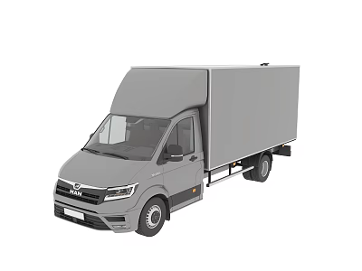 Gray Commercial Box Truck With Front Cabin And Cargo Area Design 3d model