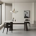 Modern Dining Table Set With White Tabletop Black Legs Black Chairs And Pendant Light