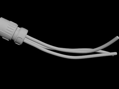 White Electrical Power Plug With Flexible White Wires Isolated On Black Background 3d model
