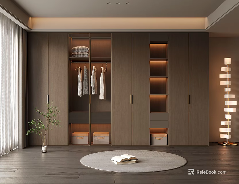 Modern Wardrobe Interior Design With Sliding Doors Hanging Rails And Storage Shelves 3d model 