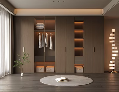 Modern Wardrobe Interior Design With Sliding Doors Hanging Rails And Storage Shelves 3d model