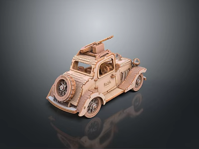 Vintage Wooden Car Model With Handcrafted Details And Retro Styling Elements 3d model