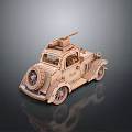 Vintage Wooden Car Model With Handcrafted Details And Retro Styling Elements