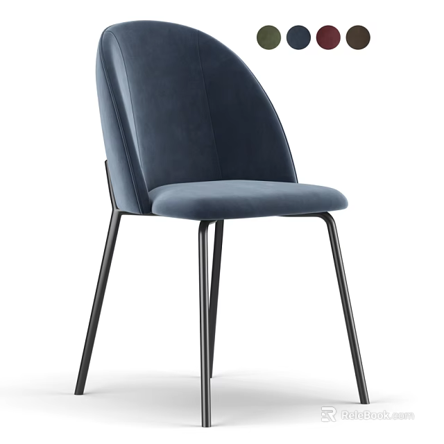 Modern Blue Velvet Single Chair With Black Metal Legs And Comfortable Design 3d model 