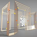 Modern Event Entrance With Wooden Frame Colorful Dot Decorations And Background Wall Logos