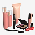 Assorted Beauty Cosmetics Collection With Pink Bottles Mascara Eyeshadow Palette Lipstick And Eyeliner