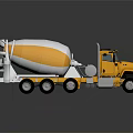 Yellow And White Cement Mixer Truck With Cab Rotating Drum And Wheels