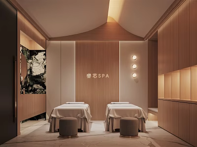 Tranquil SPA Room With Two Massage Beds And Wooden Walls 3d model