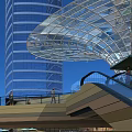 Modern Office Building With Glass Curtain Wall Pedestrian Walkway And Outdoor Stairs