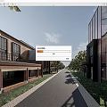 Modern Industrial Factory Area With Red Brick Buildings Glass Curtain Walls And Tree-Lined Roadway