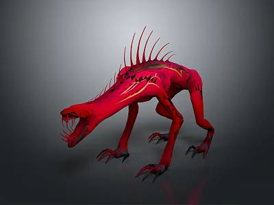 Red Spiked Monster Game Movie Character With Sharp Teeth And Claws 3d model