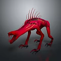 Red Spiked Monster Game Movie Character With Sharp Teeth And Claws