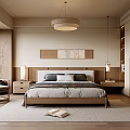 Modern Bedroom Interior Design With Wooden Bed Nightstand Wardrobe And Pendant Light