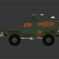 Armored Military Vehicle In Military Green With Roof Weapon Mount And Large Tires
