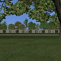 Modern Building Exterior Wall With White Facade Vertical Metal Strips Glass Windows And Green Trees