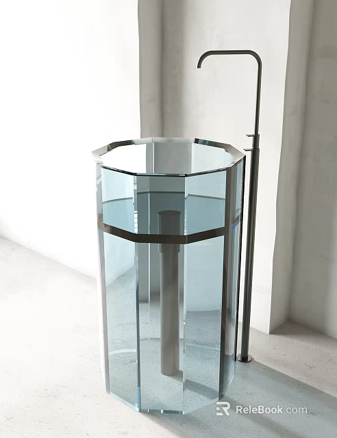Octagonal Transparent Glass Washbasin With Metal Frame In Modern Minimalist Space 3d model 