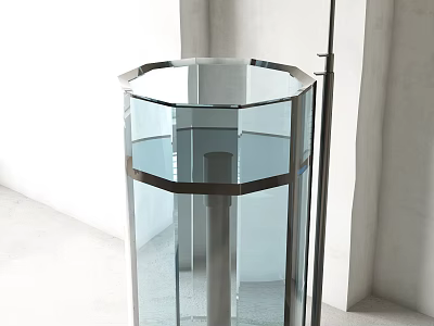 Octagonal Transparent Glass Washbasin With Metal Frame In Modern Minimalist Space 3d model