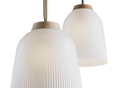 Two Modern Pendant Lights With Wooden Accents And Ribbed White Glass Shades For Interior Design 3d model