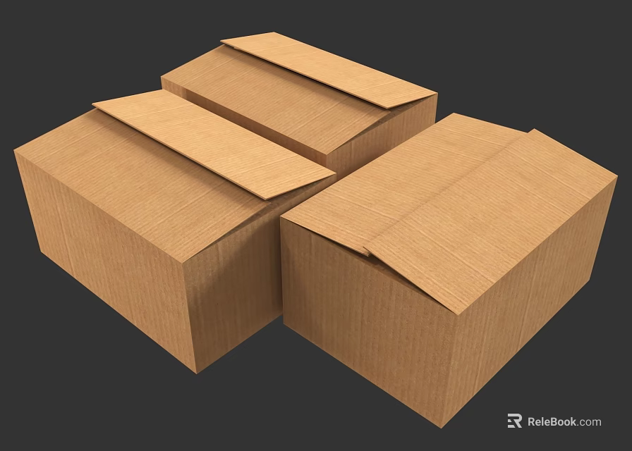 Three Closed Brown Corrugated Cardboard Boxes Stacked For Storage And Shipping 3d model 