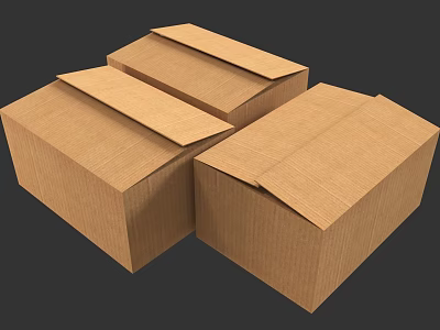 Three Closed Brown Corrugated Cardboard Boxes Stacked For Storage And Shipping 3d model