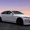 Elegant White Luxury Sedan With Black Rims On Gray Ground During Sunset