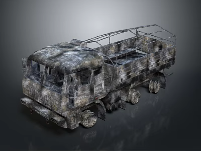 Military Camouflage Tank 3D Model With Open Cargo Area Metal Frame And Multiple Wheels 3d model