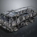 Military Camouflage Tank 3D Model With Open Cargo Area Metal Frame And Multiple Wheels