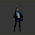 Game and Movie Character With Rabbit Ears Brown Hair Coat Skirt Stockings and Sneakers