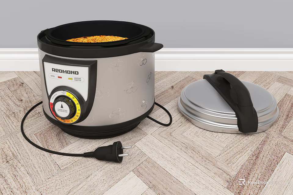 Redmond Electric Rice Cooker With Control Knob And Lid For Modern Kitchen Use 3d model 