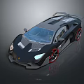 Black Modern Sports Car With Sleek Aerodynamic Body And Red Alloy Wheels