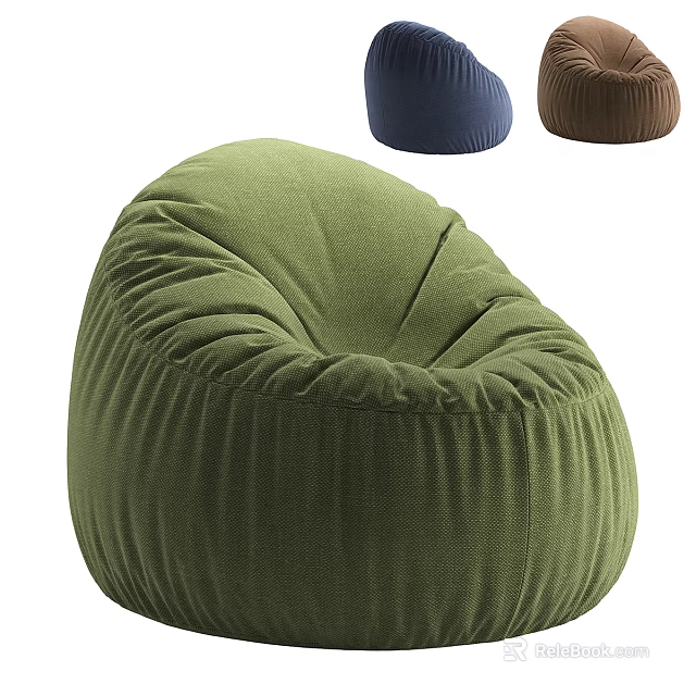 Cozy Green Bean Bag Chair With Blue Brown Options For Living Room 3d model 