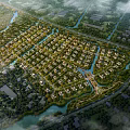 Aerial View Planning of Residential Community With River Green Spaces and Systematic Layout