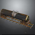 Rusty Tank Car With Metal Ladder And Platform On Railway Tracks