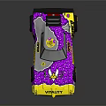 Vibrant Purple And Yellow Race Car With Vitality Logo And Decorative Patterns