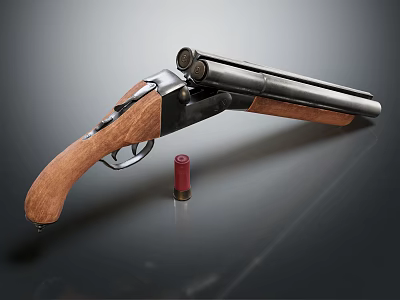 Vintage Pistol With Wooden Grip And Metal Barrel Next To Red Bullet 3d model