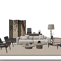 Modern White Sofa Coffee Table Set With Round Tables Chairs And Beige Rug 3d model