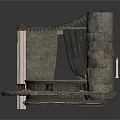 Medieval Stone Scene Structure With Stone Walls Platform Fabric Curtains And Stone Base