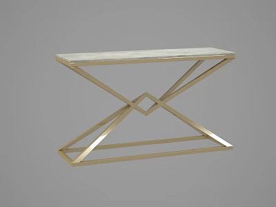 Modern Console Table Design With Marble Top And Gold Metal Cross Legs 3d model