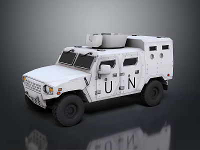 White Armored Functional Vehicle With UN Logos And Protective Structure 3d model